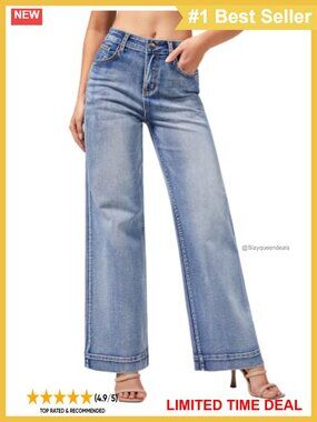 Women's Stretchy Wide Leg High Waisted Denim Jeans Five Pocket